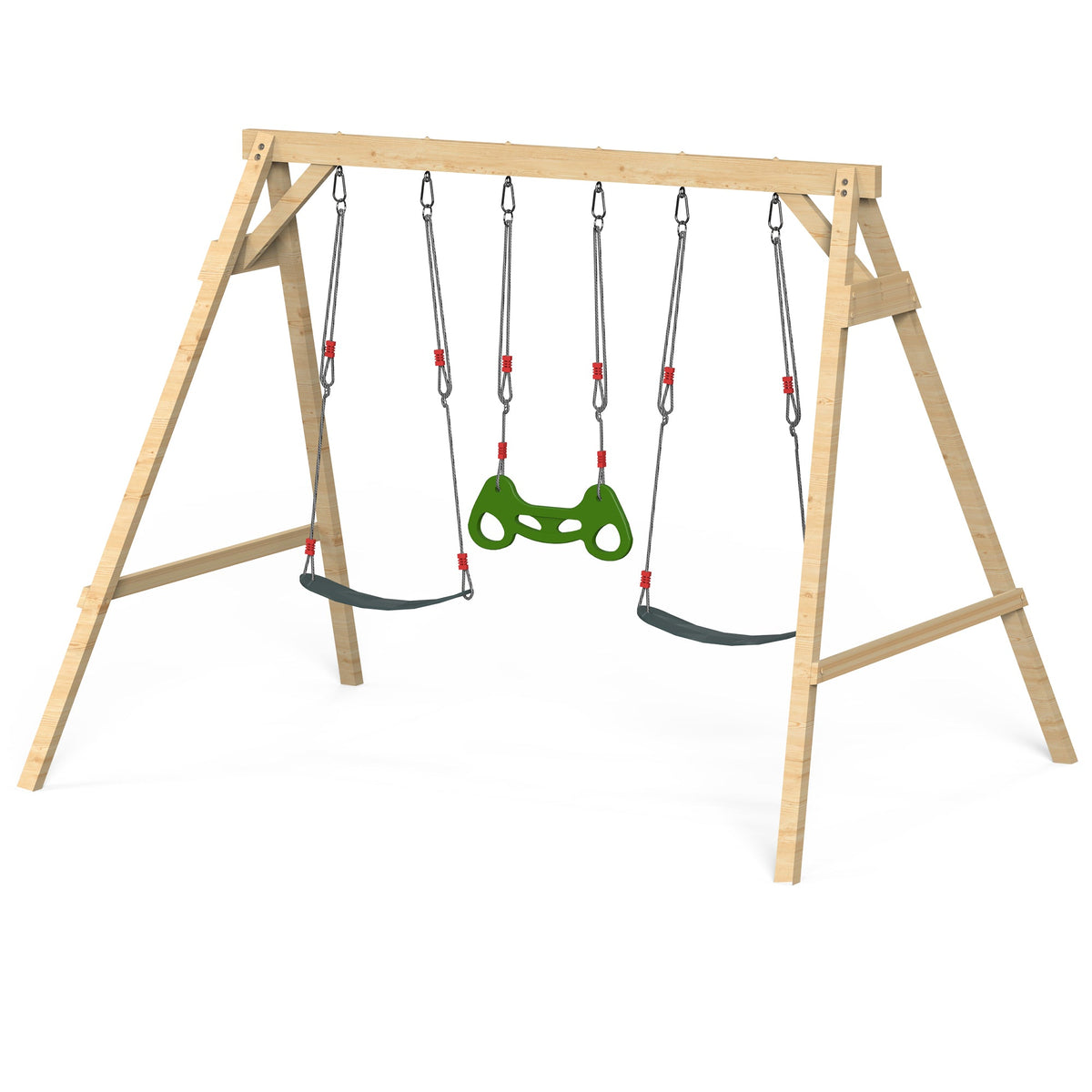 Wooden Swing Sets for Backyard with 2 Belt Swings and Trapeze Bar. Outdoor Playset for Kids. Backyard Discovery Wooden Swing Set