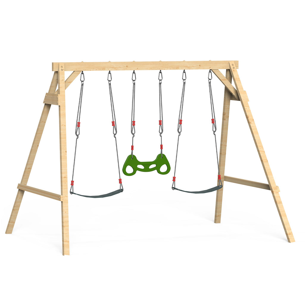 Wooden Swing Sets for Backyard with 2 Belt Swings and Trapeze Bar. Outdoor Playset for Kids. Backyard Discovery Wooden Swing Set