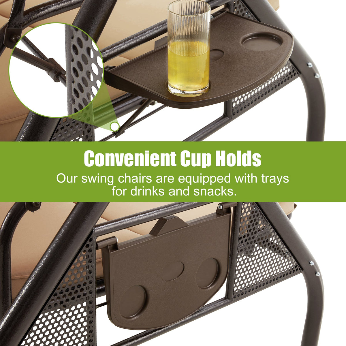 3-Seat Outdoor Porch Swing with Adjustable Canopy and Backrest. Brown