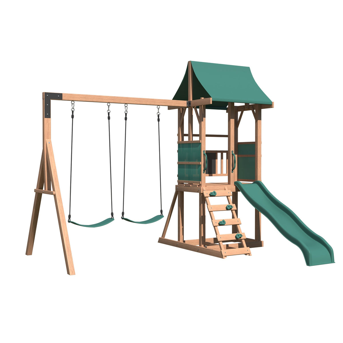 Swing Sets for Backyard. 4-in-1 Outdoor Swing Set with Slide. Climbing Rock Wall. and Soft Cushion Swings for Backyard Playground