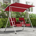 2 Seat Outdoor Porch Swing with Adjustable Canopy. Wine Red