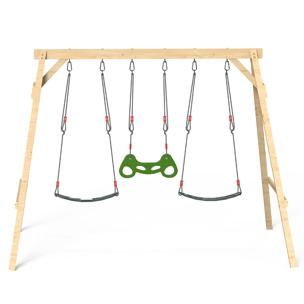 Wooden Swing Sets for Backyard with 2 Belt Swings and Trapeze Bar. Outdoor Playset for Kids. Backyard Discovery Wooden Swing Set
