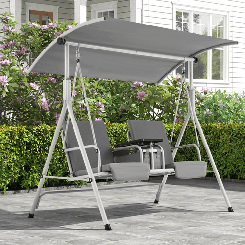 2 Seat Outdoor Porch Swing with Adjustable Canopy. Gray