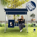 2 Seat Outdoor Porch Swing with Adjustable Canopy. Navy Blue
