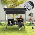 2 Seat Outdoor Porch Swing with Adjustable Canopy and Cup Holders. Black