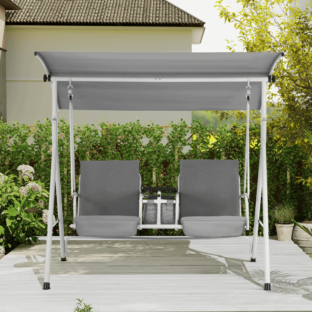 2 Seat Outdoor Porch Swing with Adjustable Canopy. Gray