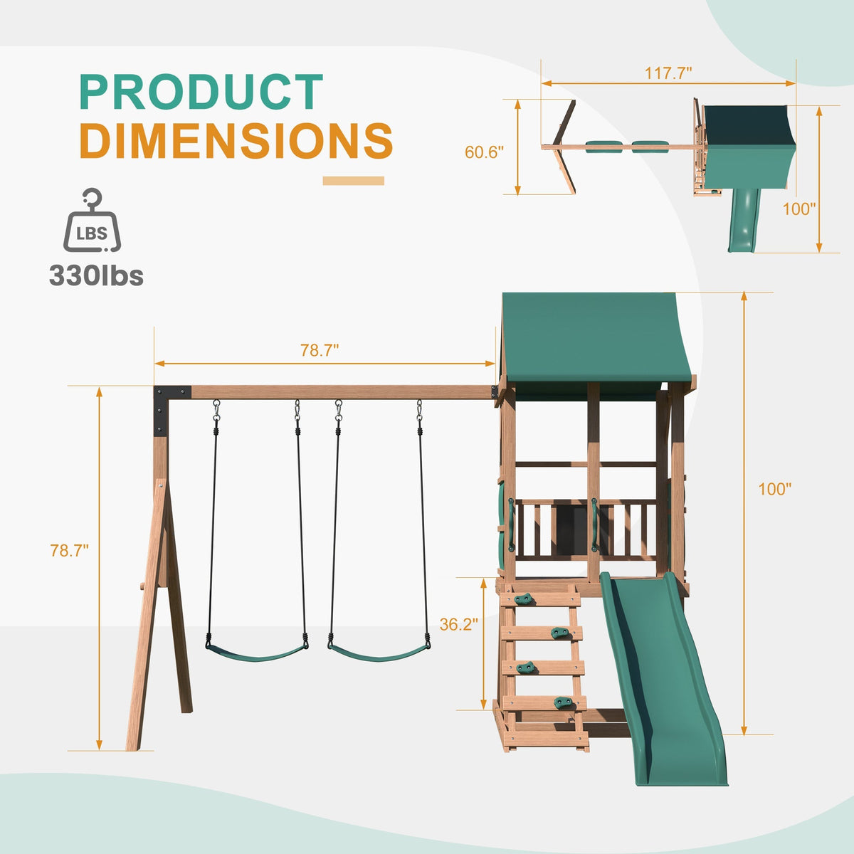 Swing Sets for Backyard. 4-in-1 Outdoor Swing Set with Slide. Climbing Rock Wall. and Soft Cushion Swings for Backyard Playground