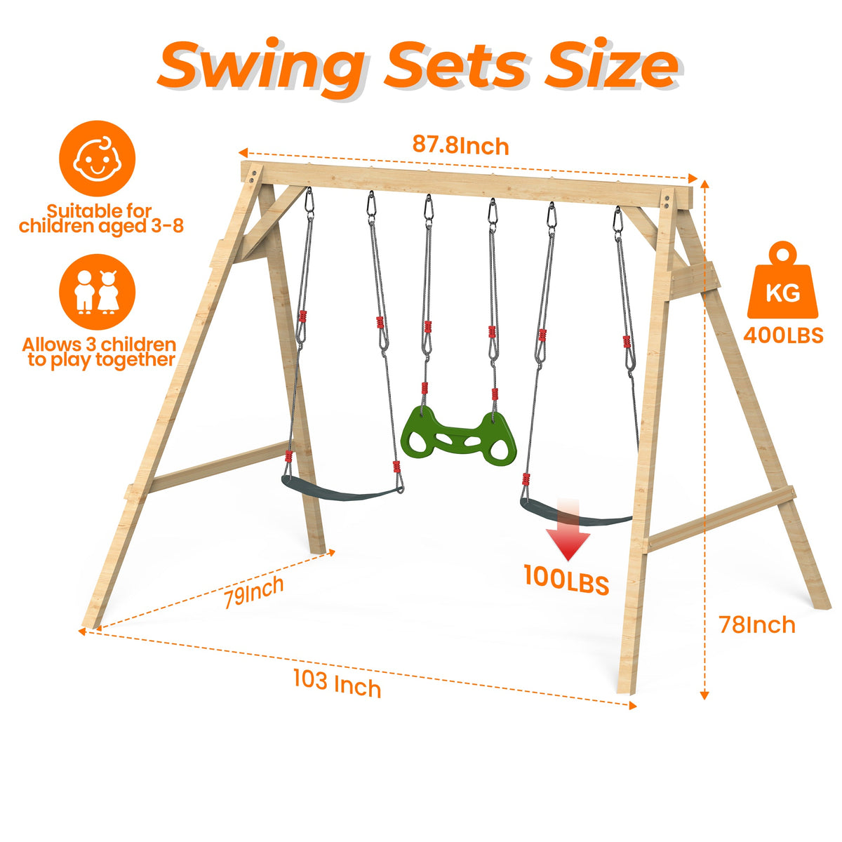 Wooden Swing Sets for Backyard with 2 Belt Swings and Trapeze Bar. Outdoor Playset for Kids. Backyard Discovery Wooden Swing Set