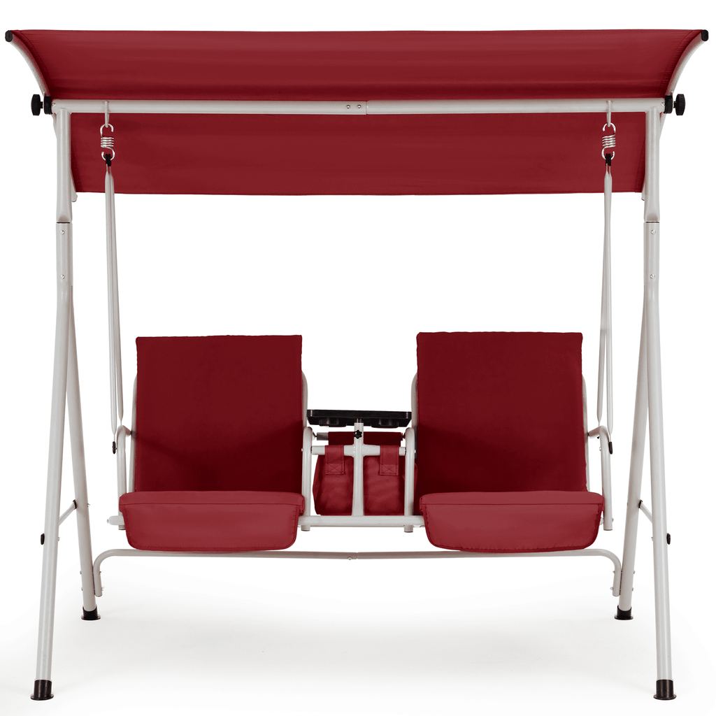 2 Seat Outdoor Porch Swing with Adjustable Canopy. Wine Red