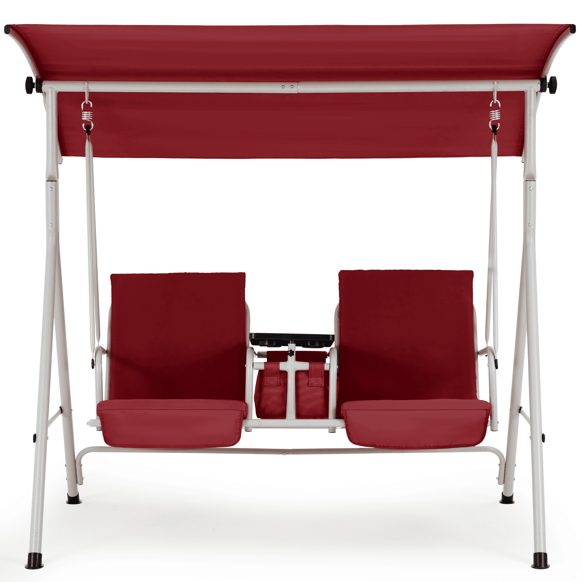 2 Seat Outdoor Porch Swing with Adjustable Canopy. Wine Red