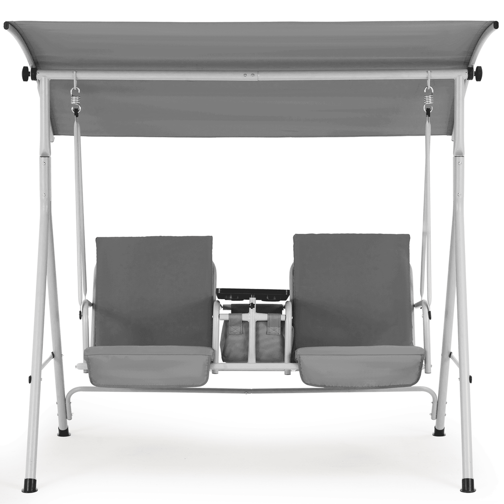 2 Seat Outdoor Porch Swing with Adjustable Canopy. Gray