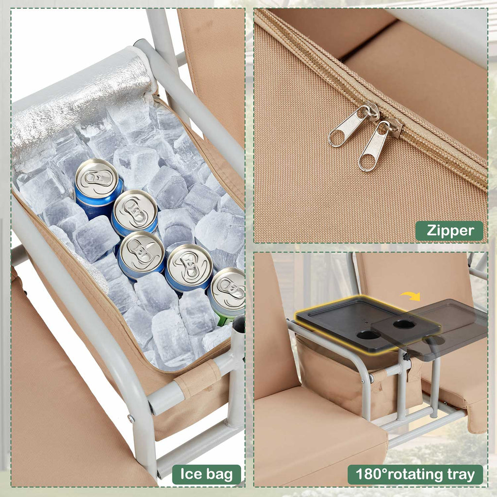 2 Seat Outdoor Porch Swing with Adjustable Canopy. Beige