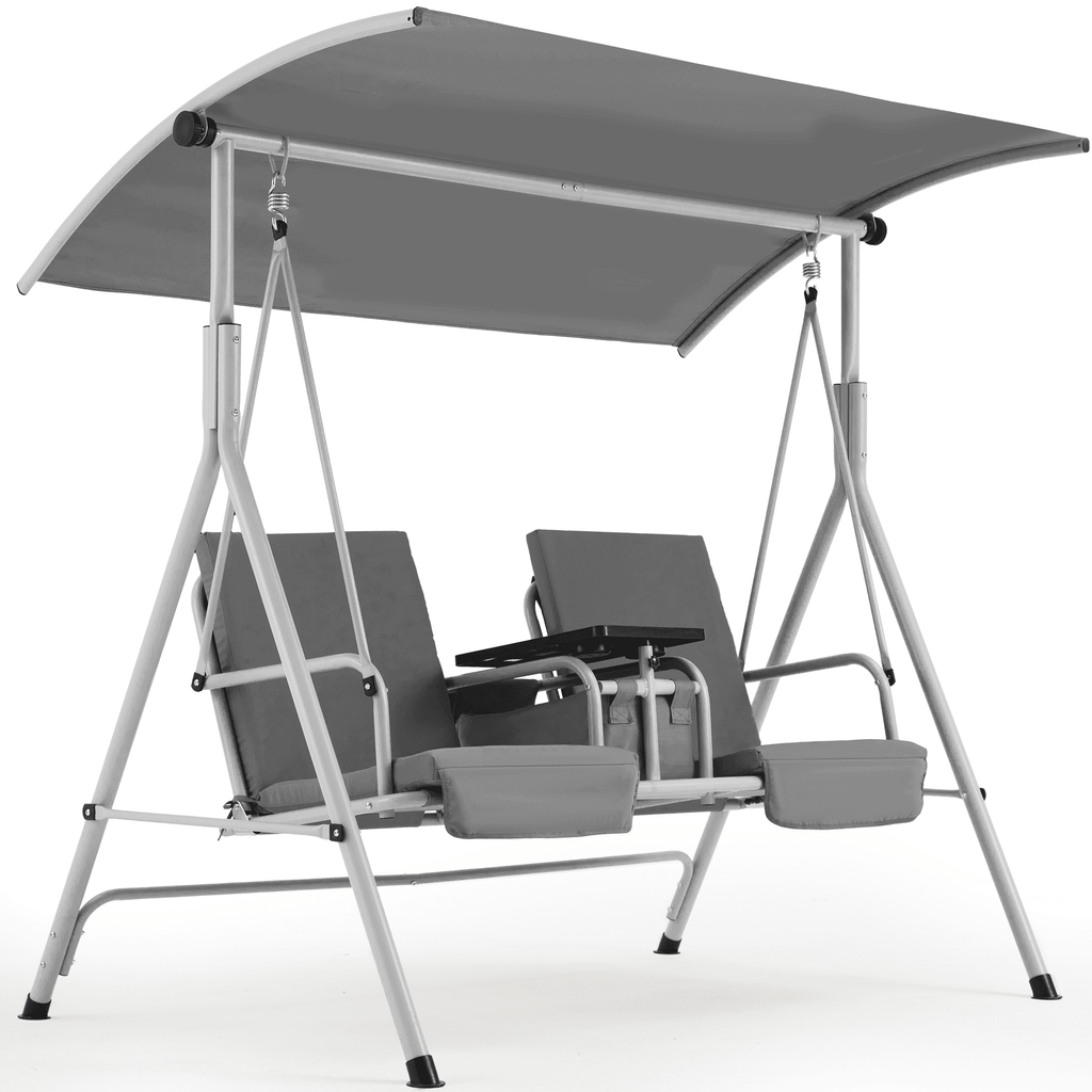 2 Seat Outdoor Porch Swing with Adjustable Canopy. Gray