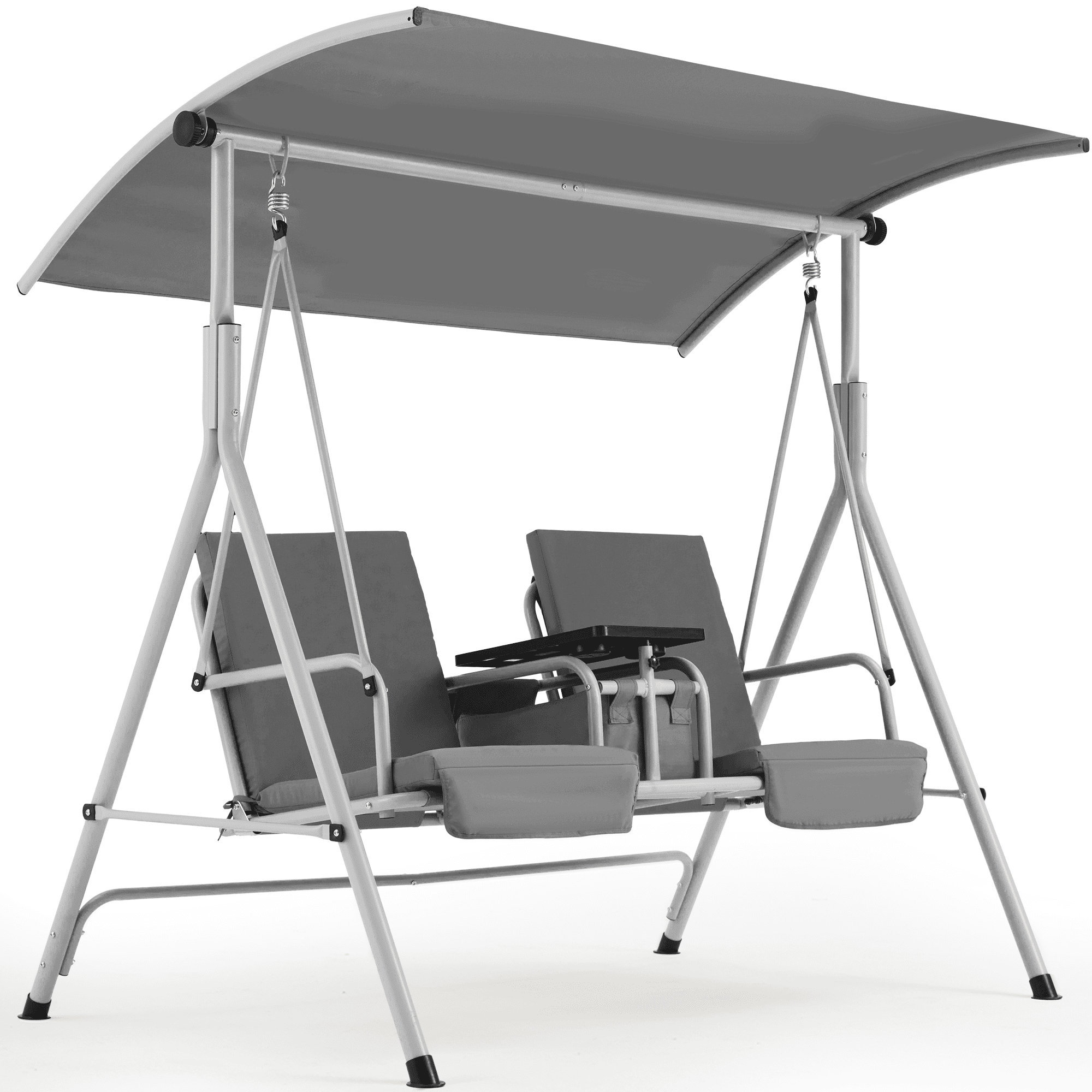 2 Seat Outdoor Porch Swing with Adjustable Canopy. Gray