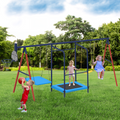 5 in 1 Lifetime Swing Set for Backyard. Heavy Duty Metal Kids Playground with Trampoline. Saucer Swing. Belt Swings & Basketball Hoop. Outdoor Playset Holds Up to 440 lbs