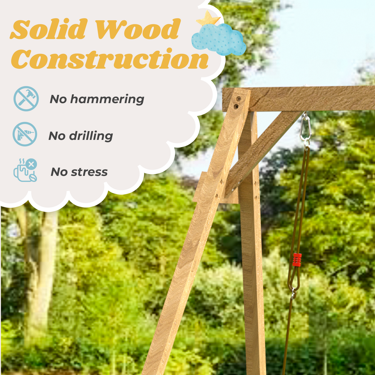 Wooden Swing Sets for Backyard with 2 Belt Swings and Trapeze Bar. Outdoor Playset for Kids. Backyard Discovery Wooden Swing Set