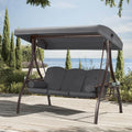 3-Seat Outdoor Porch Swing with Adjustable Canopy and Backrest. Gray