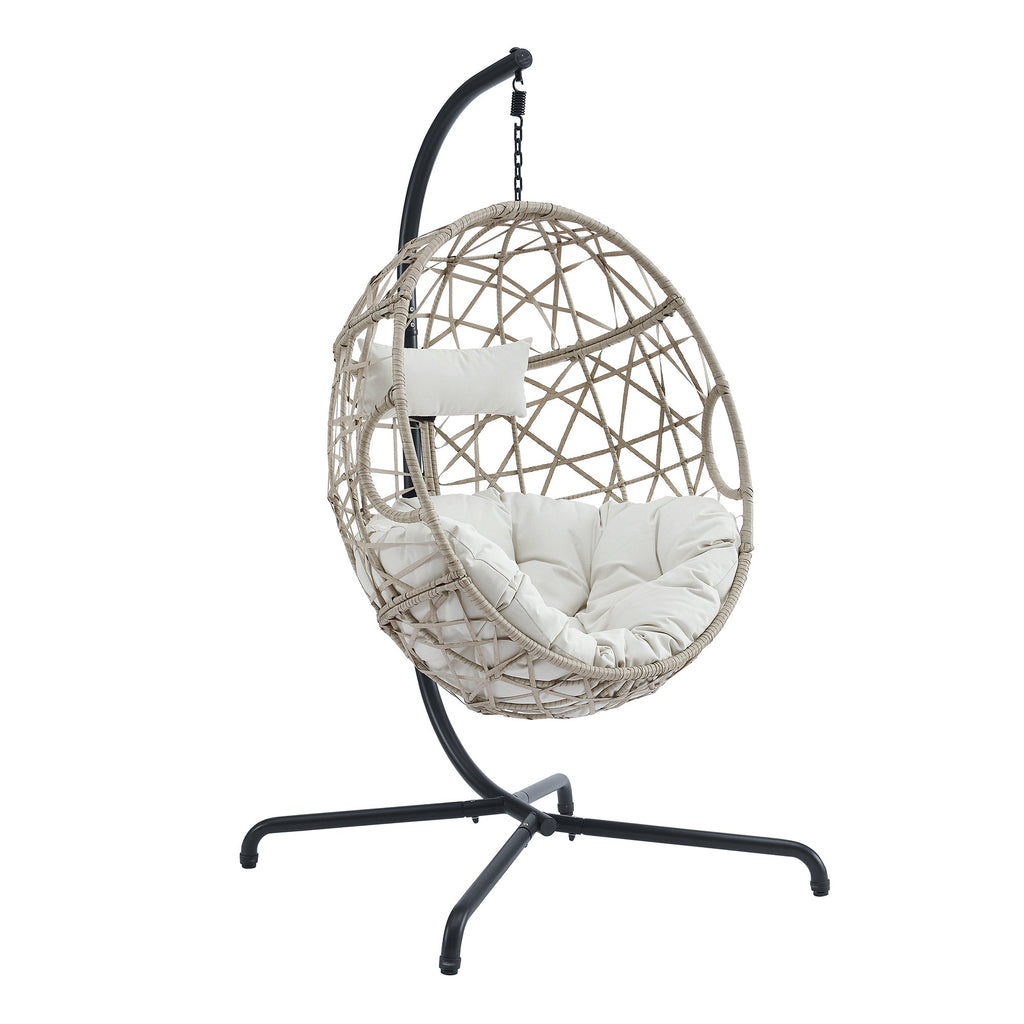 Furnishings Outdoor/Indoor Wicker Hanging Basket Swing Egg Chair with Stand and Cushion