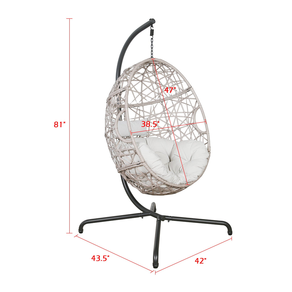 Furnishings Outdoor/Indoor Wicker Hanging Basket Swing Egg Chair with Stand and Cushion