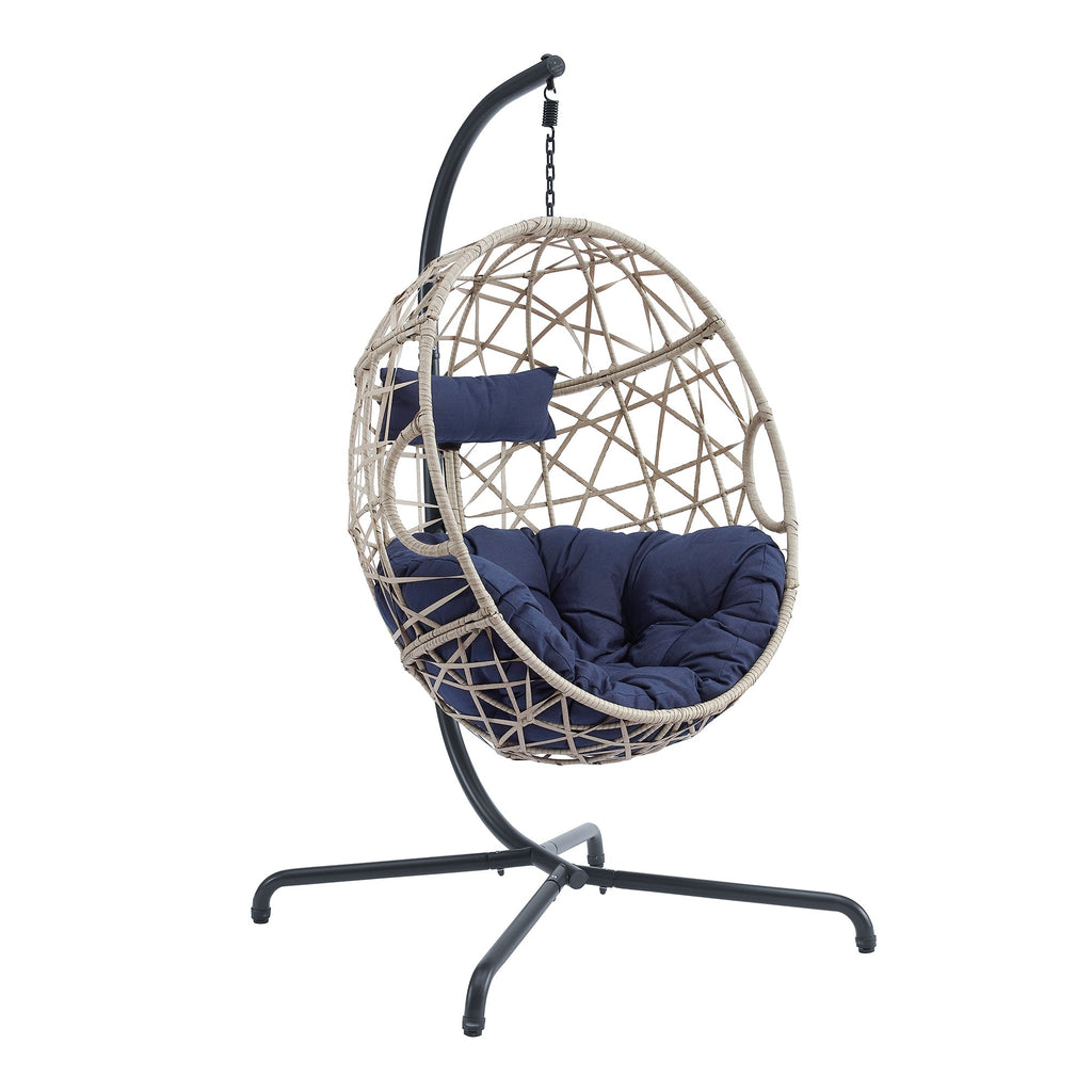 Furnishings Outdoor/Indoor Wicker Hanging Basket Swing Egg Chair with Stand and Cushion