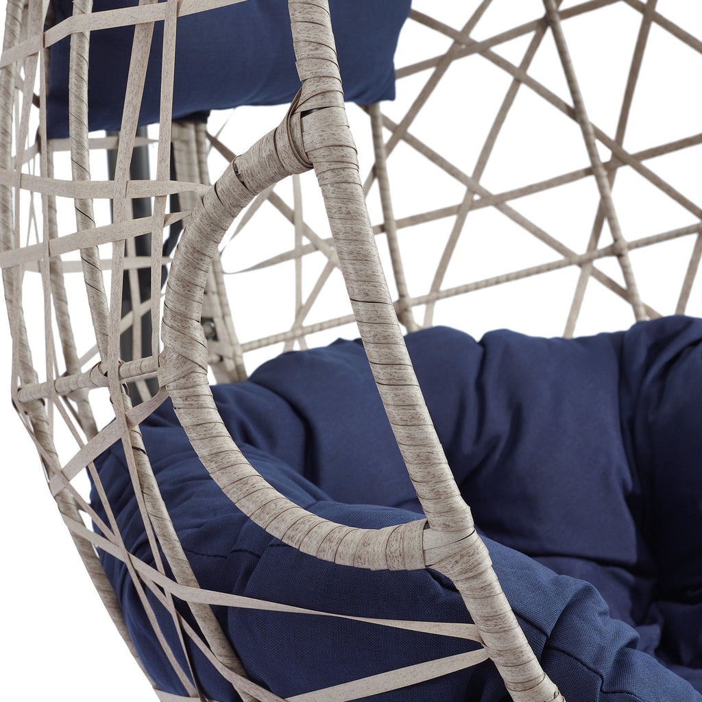 Furnishings Outdoor/Indoor Wicker Hanging Basket Swing Egg Chair with Stand and Cushion