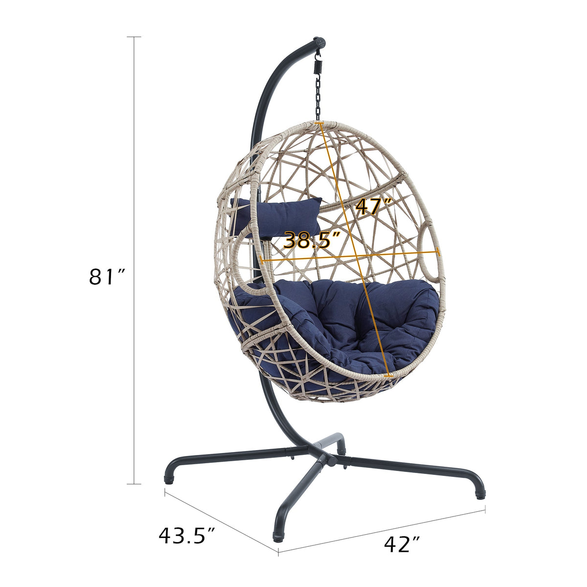 Furnishings Outdoor/Indoor Wicker Hanging Basket Swing Egg Chair with Stand and Cushion