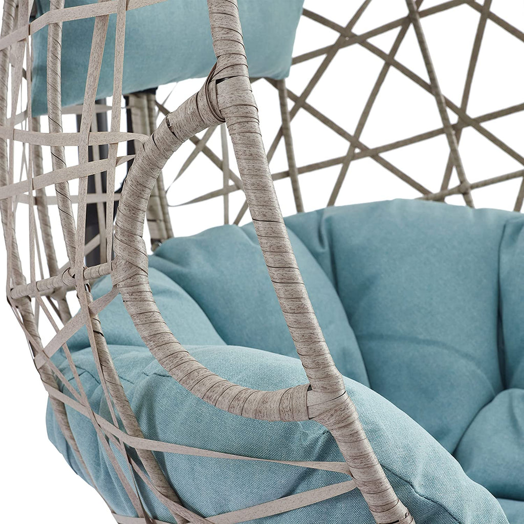 Furnishings Outdoor/Indoor Wicker Hanging Basket Swing Egg Chair with Stand and Cushion