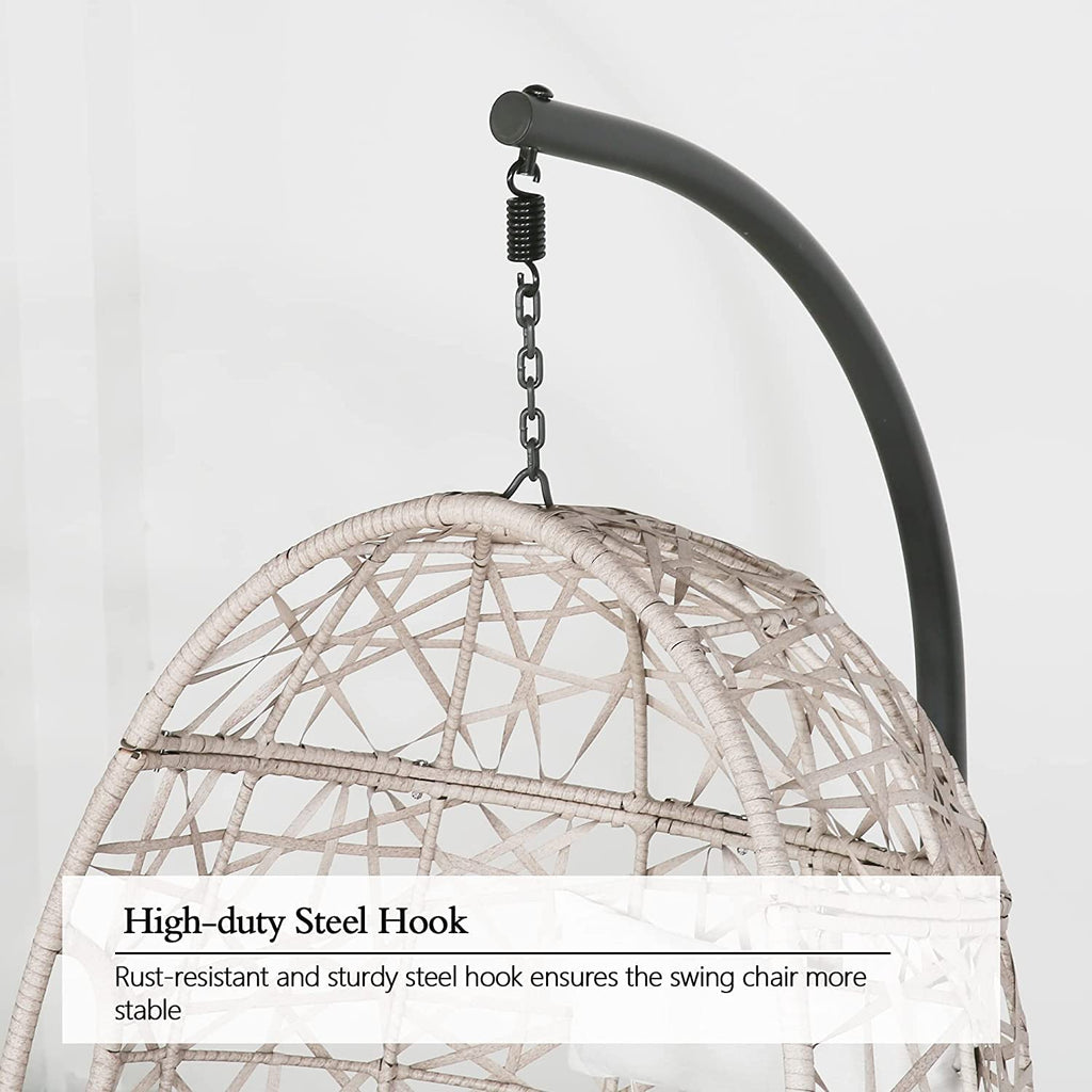 Furnishings Outdoor/Indoor Wicker Hanging Basket Swing Egg Chair with Stand and Cushion