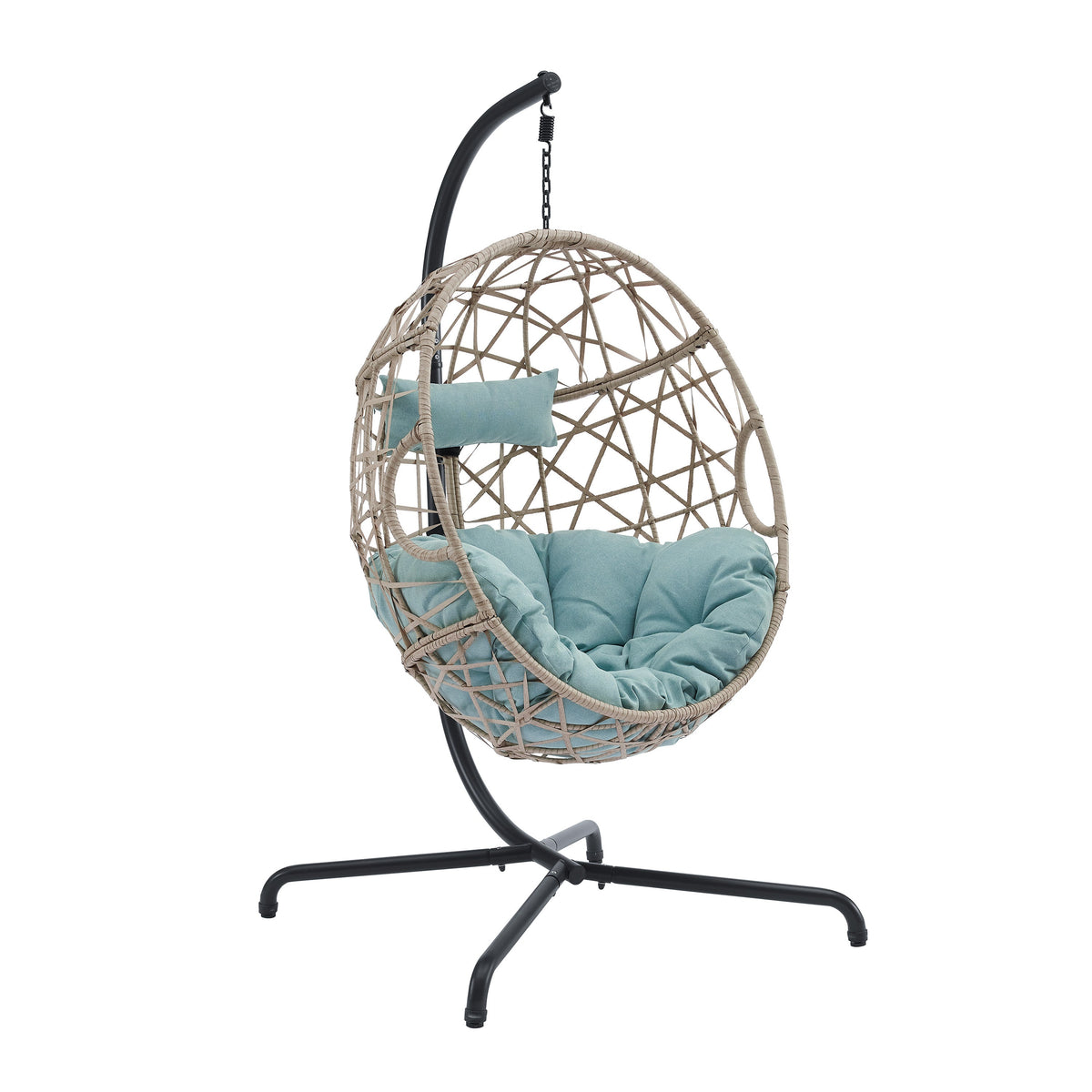 Furnishings Outdoor/Indoor Wicker Hanging Basket Swing Egg Chair with Stand and Cushion