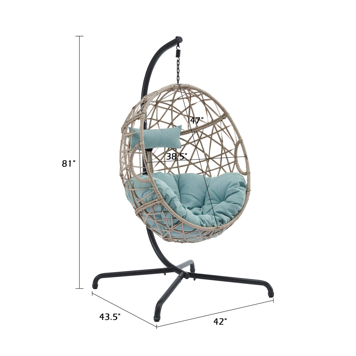 Furnishings Outdoor/Indoor Wicker Hanging Basket Swing Egg Chair with Stand and Cushion