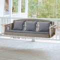 3-Seater Patio Swing Bed with Cup Holders and Cushions . Gray