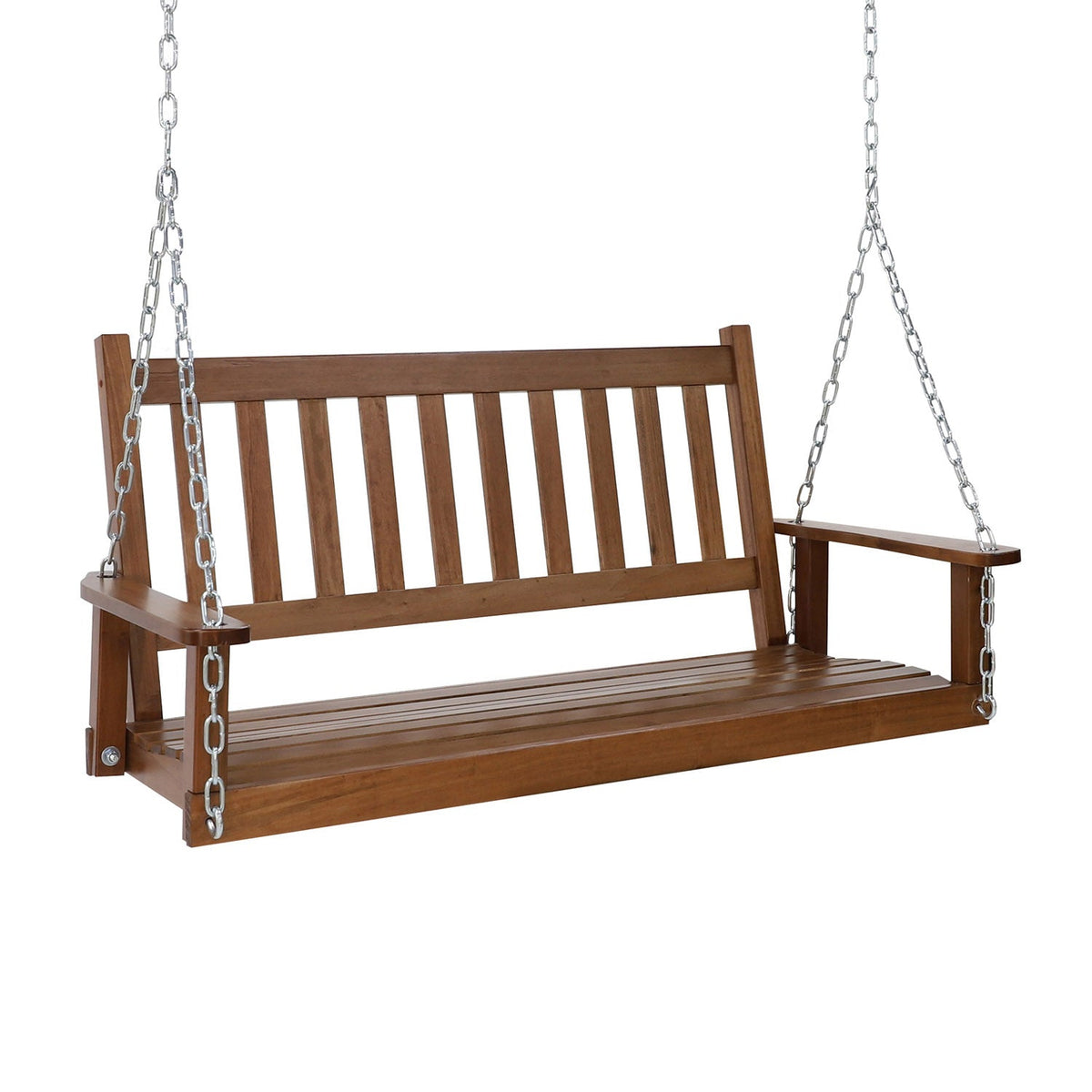 Outdoor Swing Bench for Porch. 2-Person Wood Hanging Swing with Heavy Duty Chains