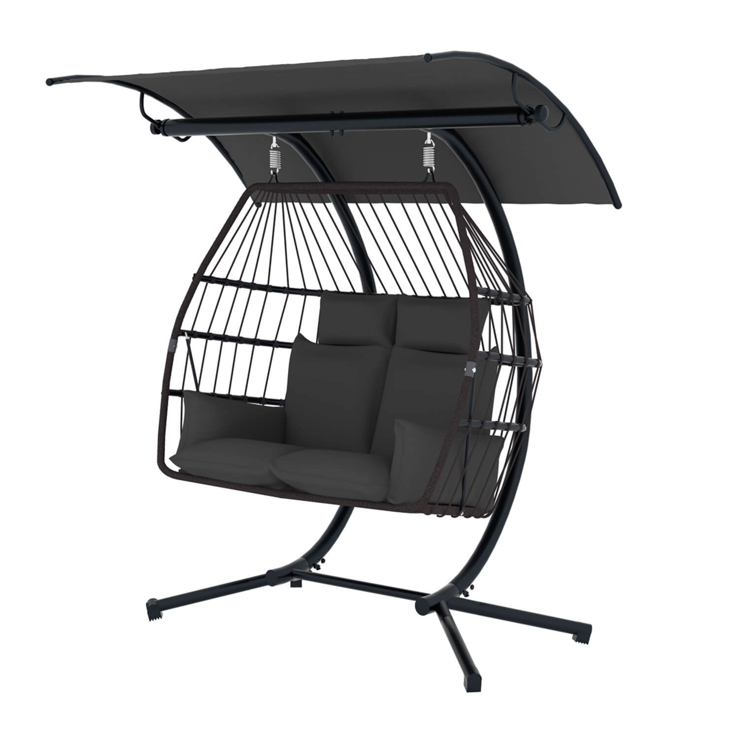 2 Person Egg Chair. Porch Swing with Canopy. Freestanding with Steel Stand Grey