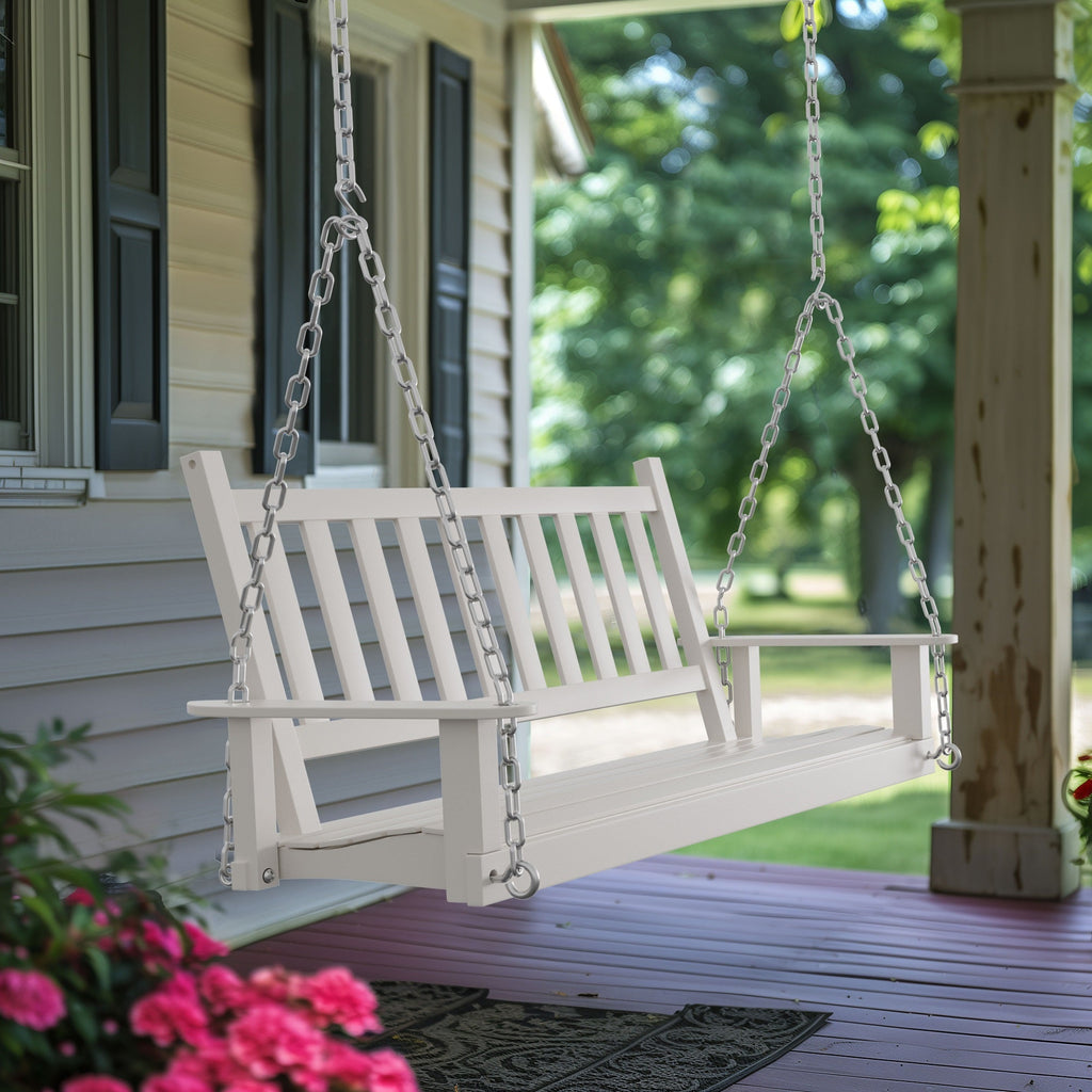 Outdoor Swing Bench for Porch. 2-Person Wood Hanging Swing with Heavy Duty Chains