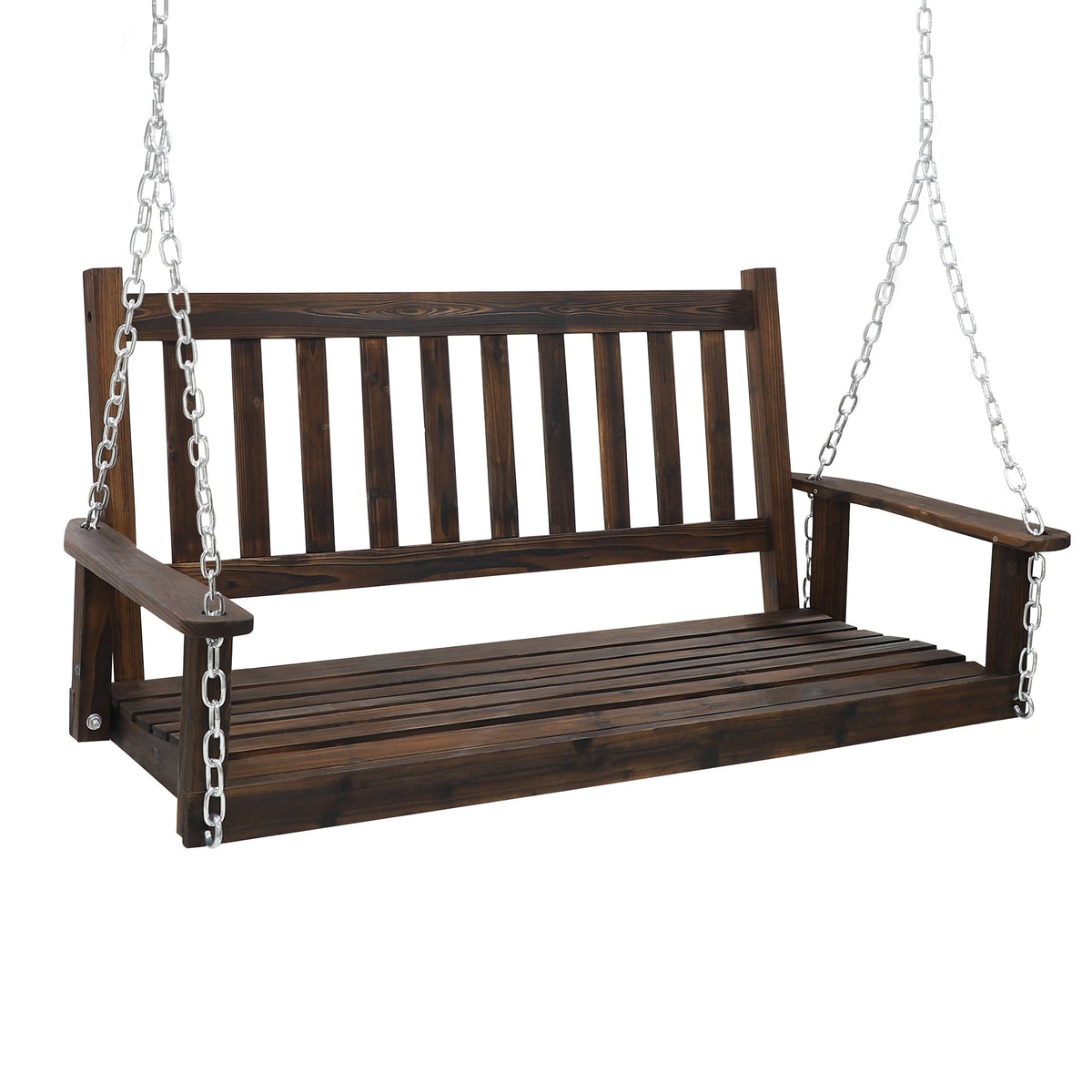 Outdoor Swing Bench for Porch. 2-Person Wood Hanging Swing with Heavy Duty Chains