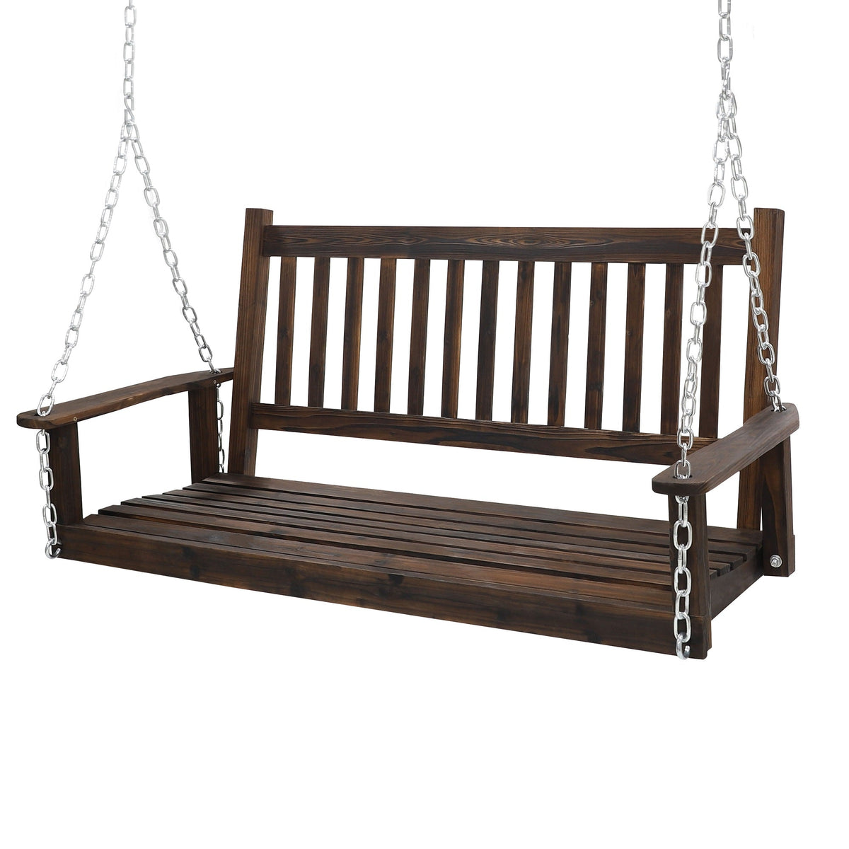 Outdoor Swing Bench for Porch. 2-Person Wood Hanging Swing with Heavy Duty Chains