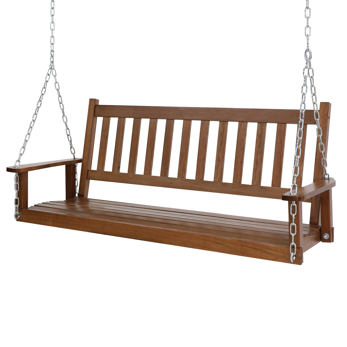 Outdoor Swing Bench for Porch. 2-Person Wood Hanging Swing with Heavy Duty Chains