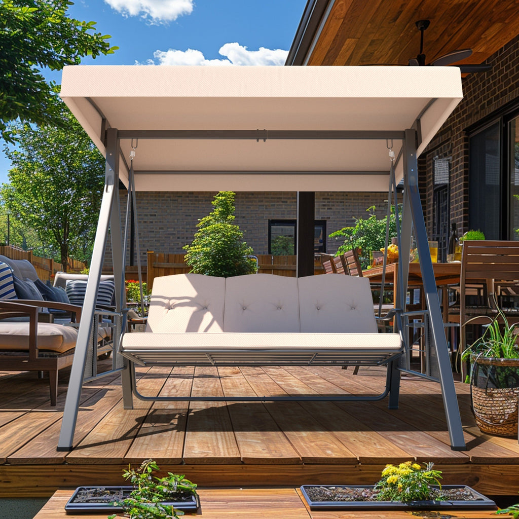 Patio Swing Chair with Canopy. Swing Seat for Adults. 3-person Swing with Removable Cushion