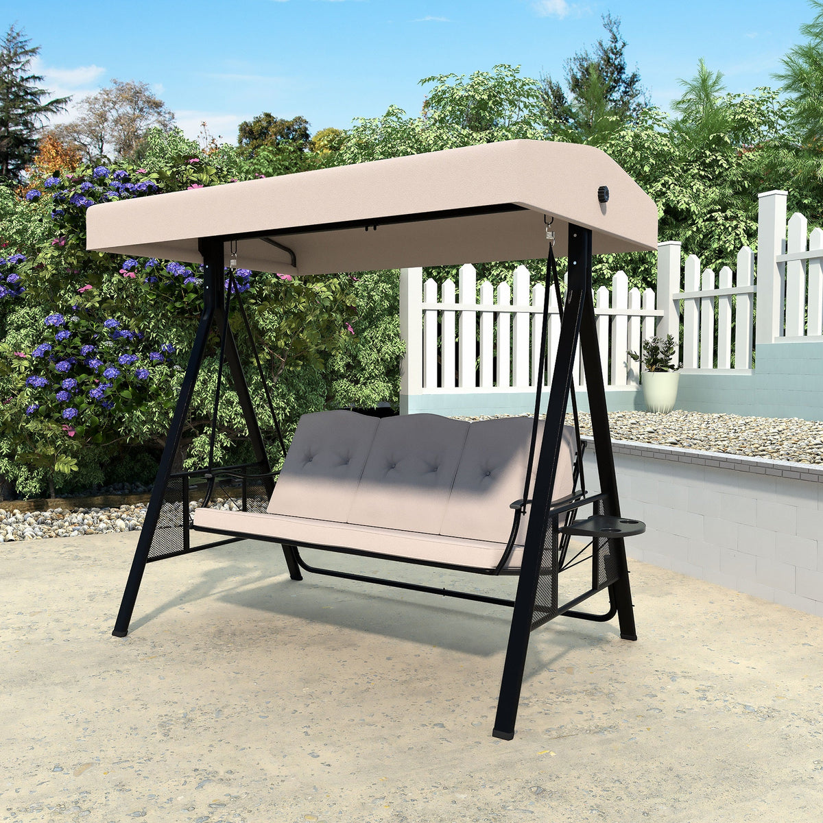 Patio Swing Chair with Canopy. Swing Seat for Adults. 3-person Swing with Removable Cushion
