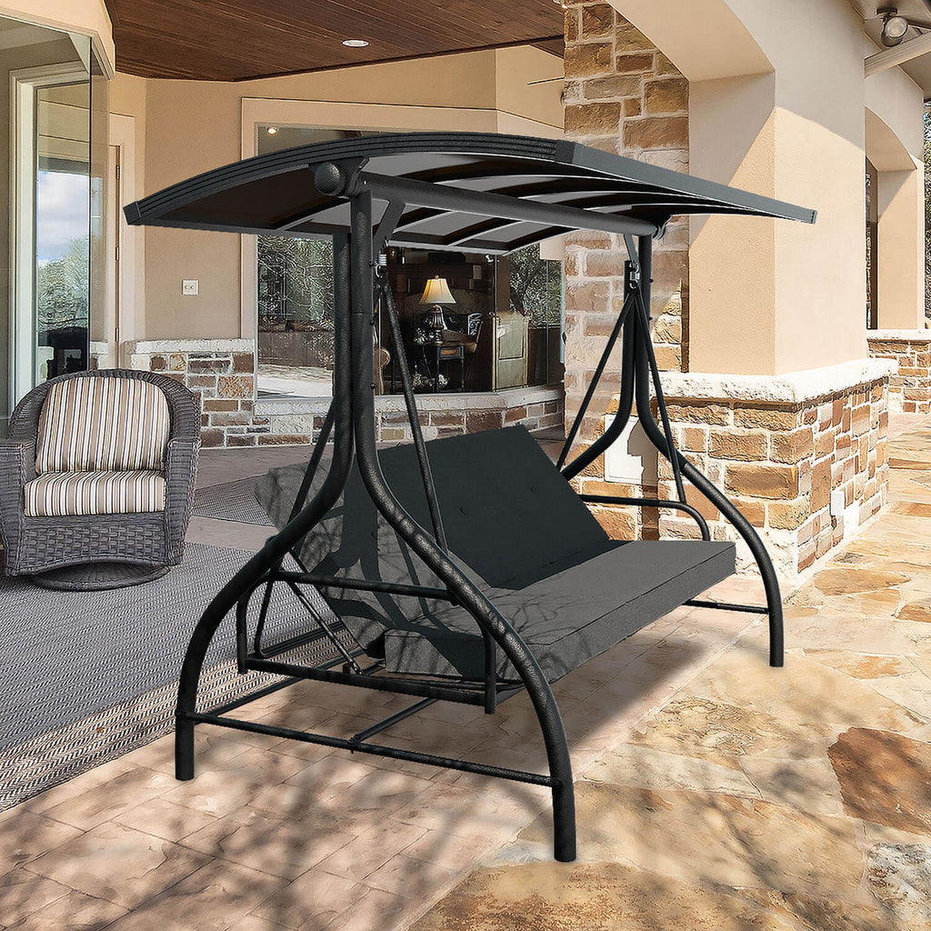 3 Person Swing with PC Hardtop Canopy. Outdoor 3 Seater