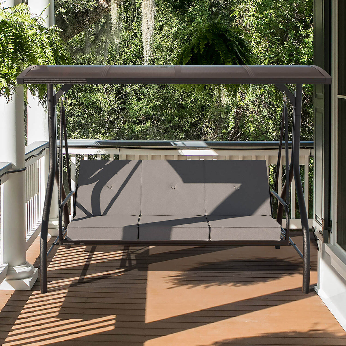 3 Person Swing with PC Hardtop Canopy. Outdoor 3 Seater