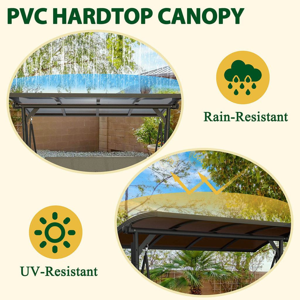 3 Person Swing with PC Hardtop Canopy. Outdoor 3 Seater