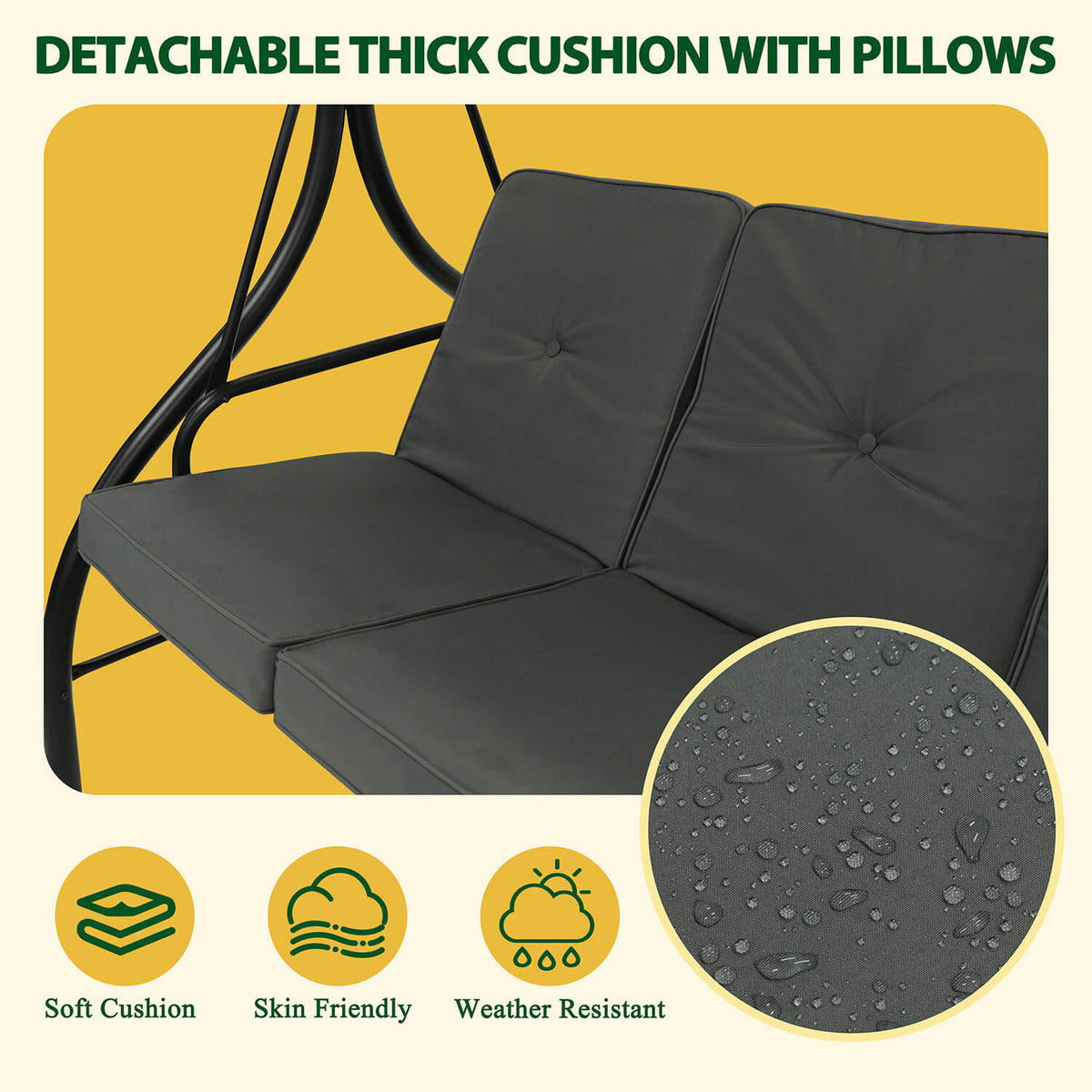 3 Person Swing with PC Hardtop Canopy. Outdoor 3 Seater