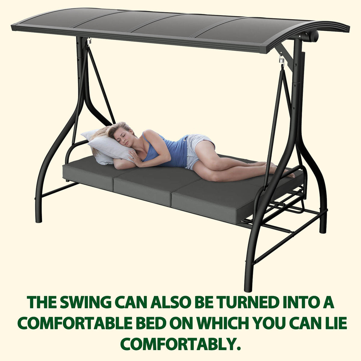 3 Person Swing with PC Hardtop Canopy. Outdoor 3 Seater