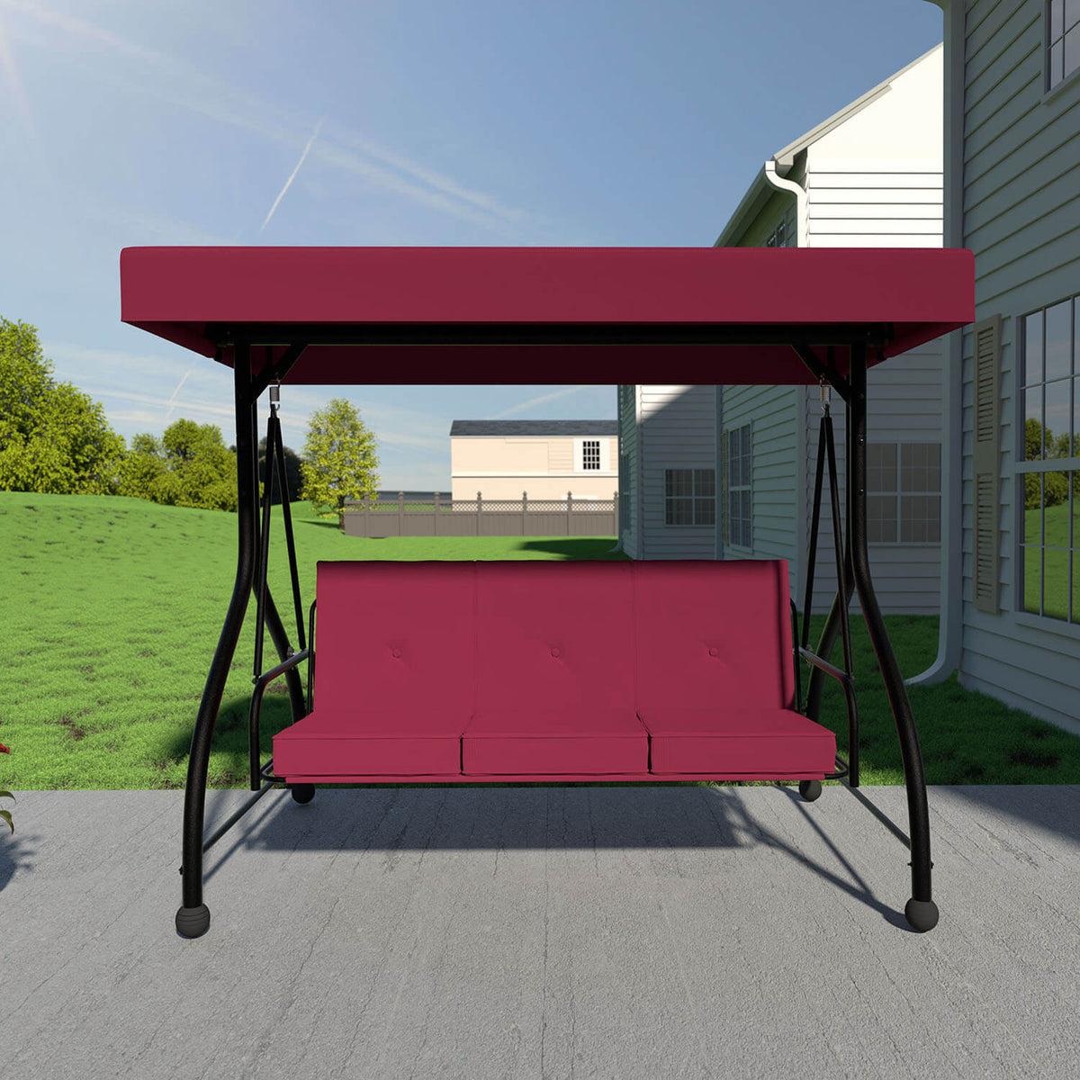 3 Person Patio Swing. Porch Swing Chair. Outdoor Canopy Swing with Stand and Cushions