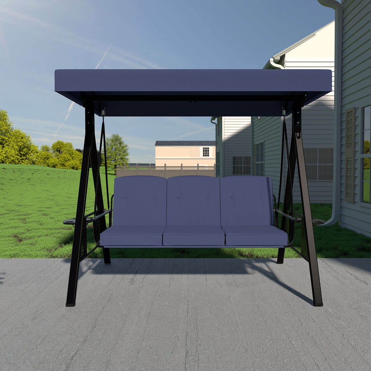 Patio Swing Chair with Canopy. Swing Seat for Adults. 3-person Swing with Removable Cushion