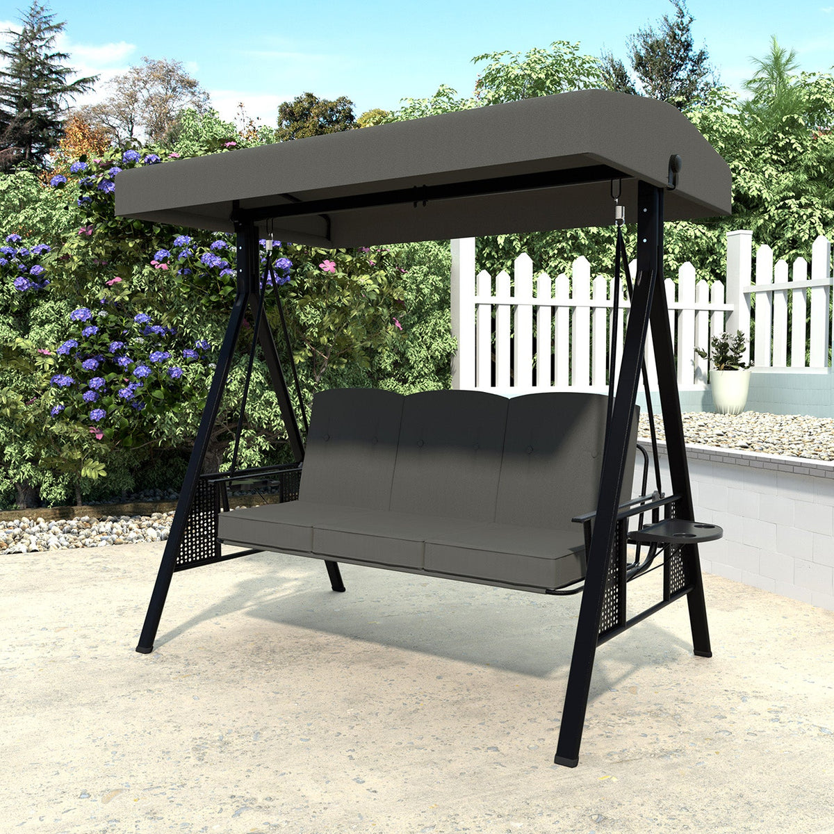 Patio Swing Chair with Canopy. Swing Seat for Adults. 3-person Swing with Removable Cushion