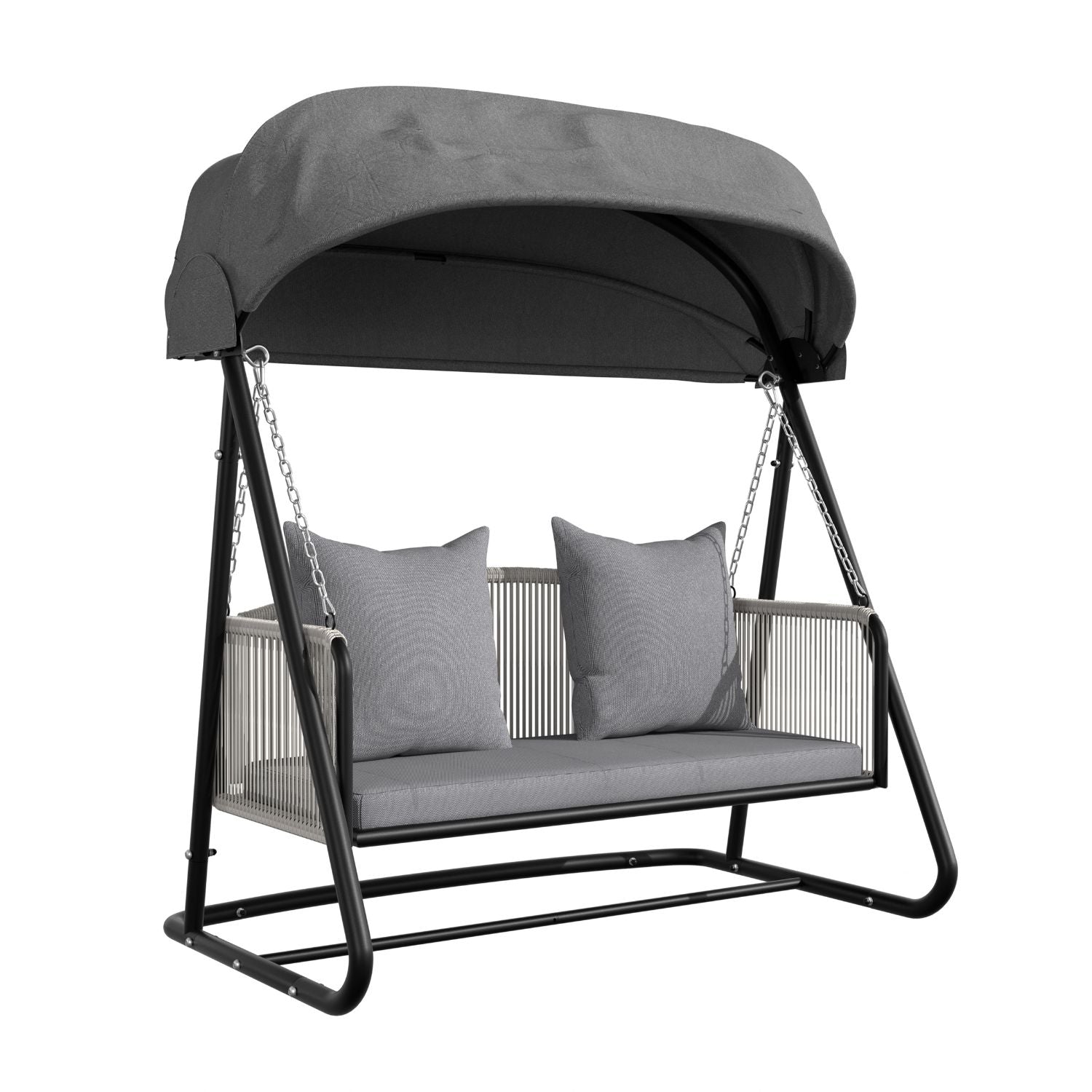 2 Person Porch Swing with Stand. Patio Swing Chair with Adjustable Canopy. Comfort Cushion