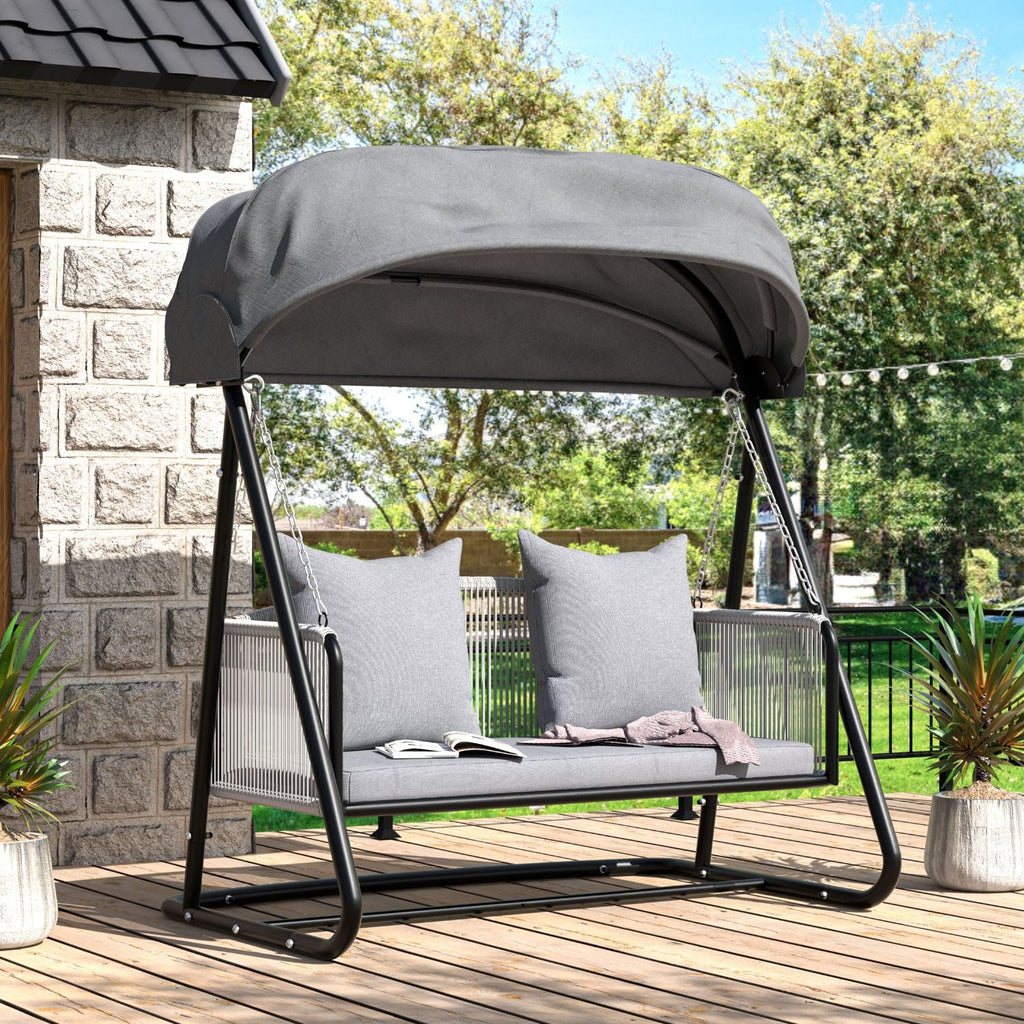 2 Person Porch Swing with Stand. Patio Swing Chair with Adjustable Canopy. Comfort Cushion