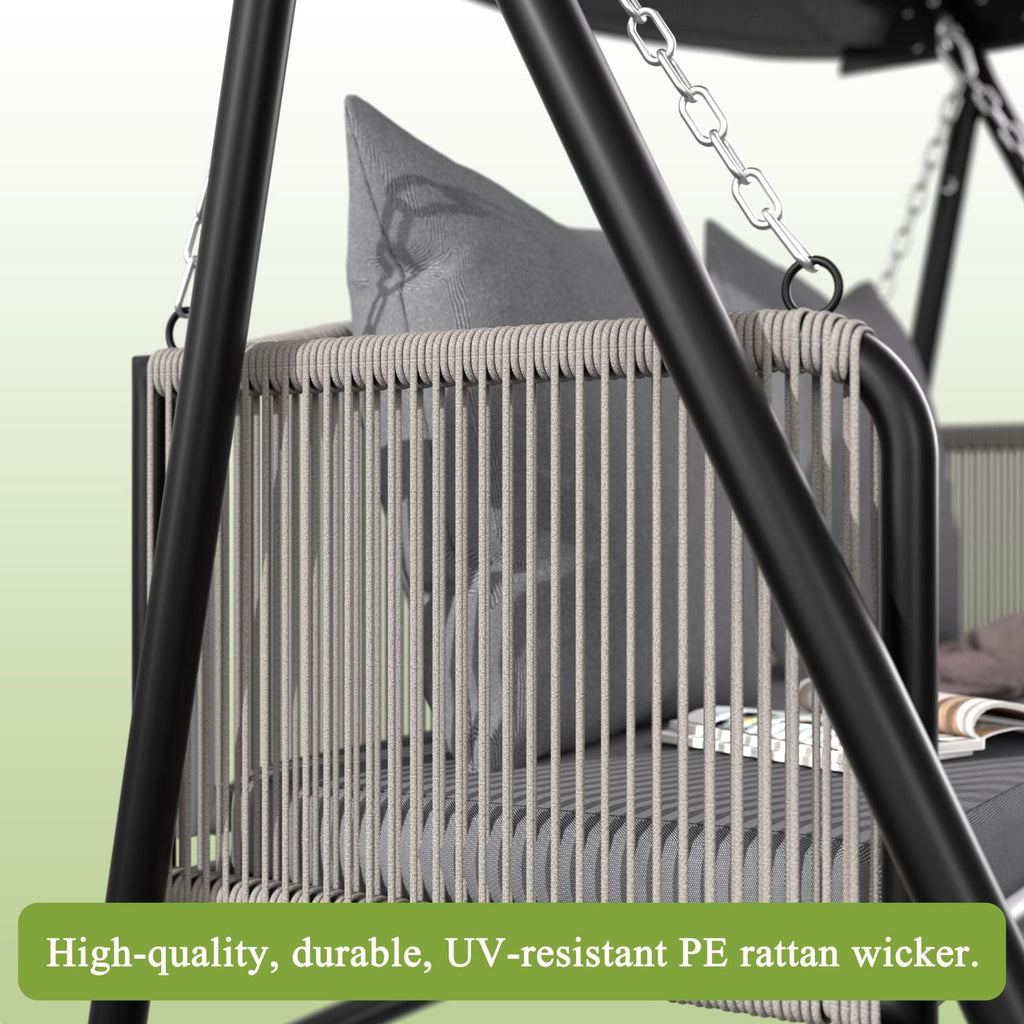 2 Person Porch Swing with Stand. Patio Swing Chair with Adjustable Canopy. Comfort Cushion